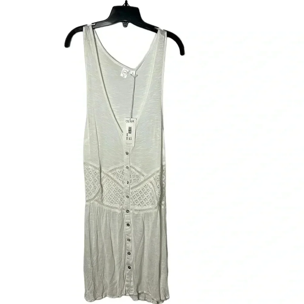 KOY RESORT WHITE SM, crochet ,button front beach cover, deep V-neck - Picture 3 of 13